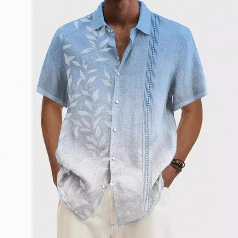 Men'S Fashion Trend Hawaiian Short-Sleeved Shirt Gradient Color 3D Digital Printing Shirt - Image 2